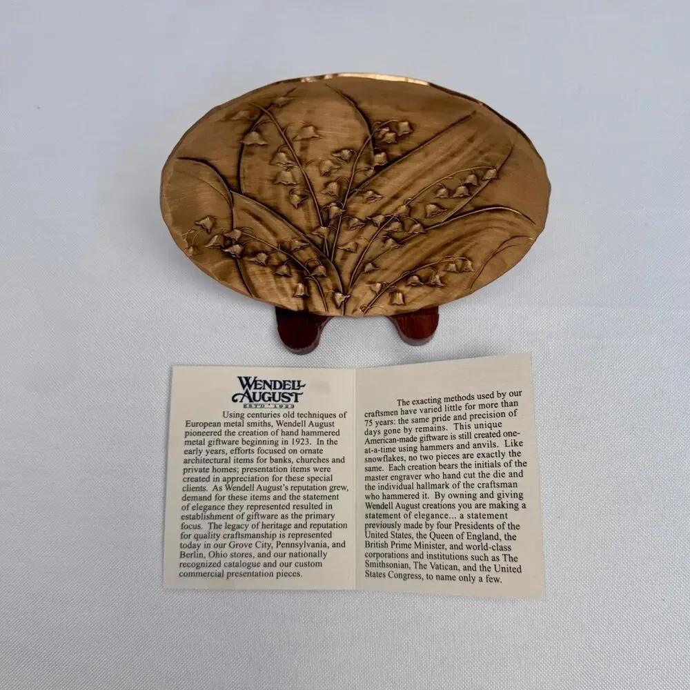 Wendell August Solid Bronze Lily of the Valley 5” Plate Dish w/ Stand & Card